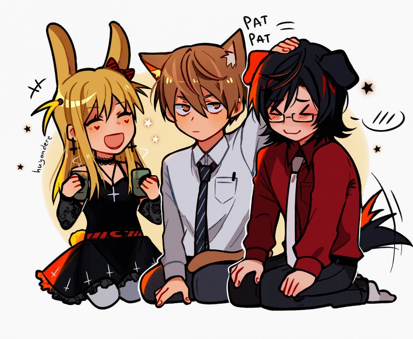 yagami light, amane misa, and mikami teru (death note) drawn by huyandere