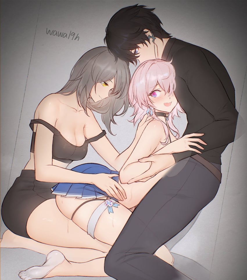 trailblazer, stelle, march 7th, and dan heng (honkai and 1 more) drawn by baba19h