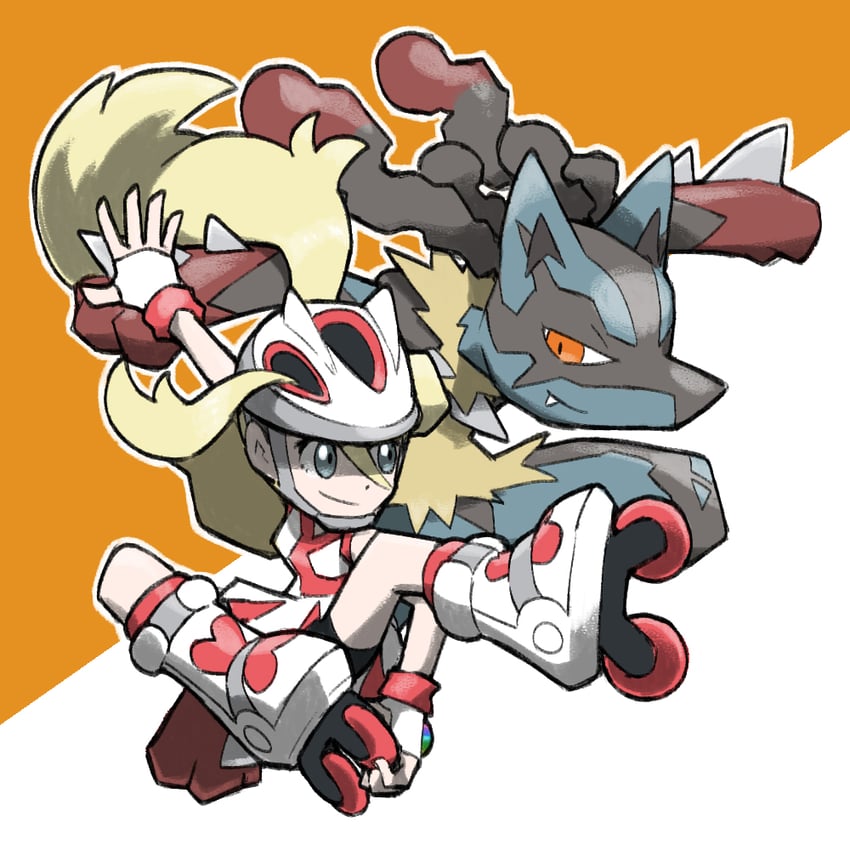 lucario, korrina, and mega lucario (pokemon and 1 more) drawn by blacknirrow