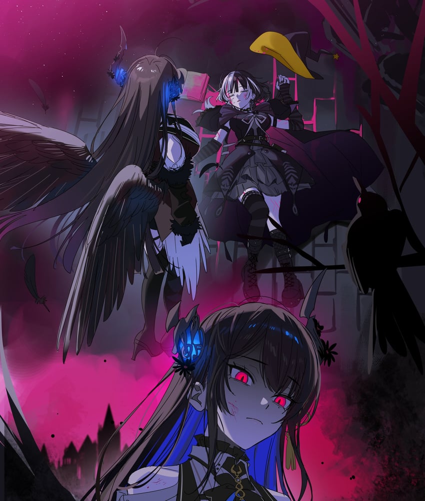 shiori novella and nerissa ravencroft (hololive and 1 more) drawn by yomosaka