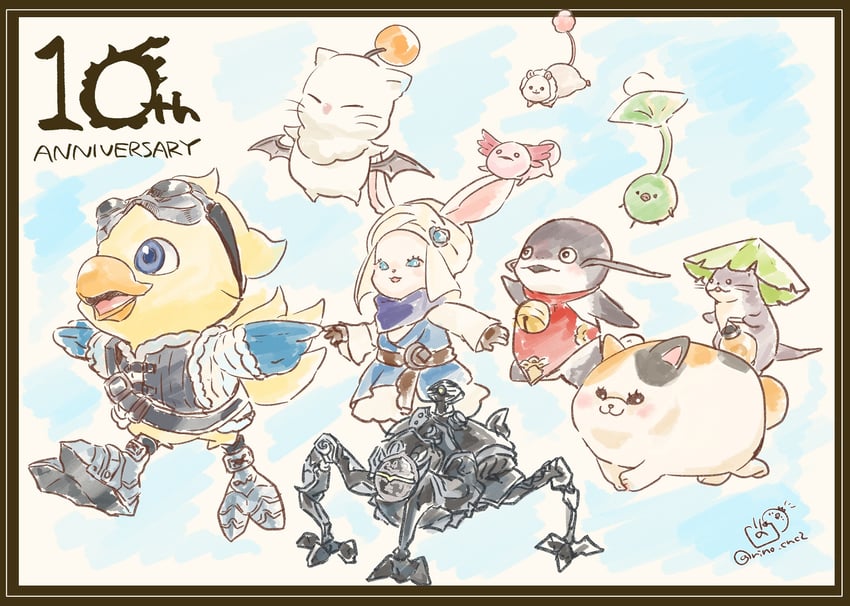 moogle, omega, fat cat, loporrit, alpha, and 3 more (final fantasy and 1 more) drawn by rino_cnc