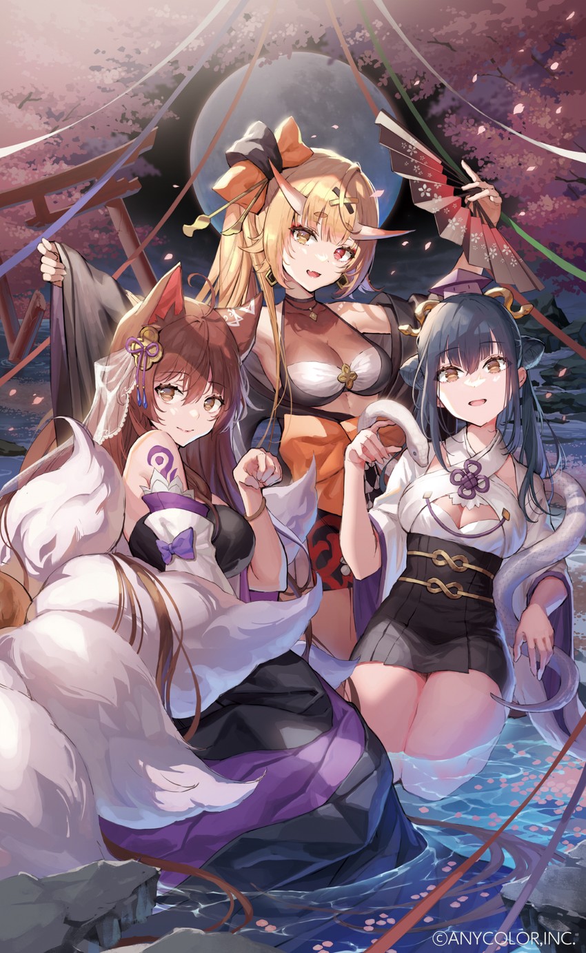 hoshikawa sara, yamagami karuta, and fumi (nijisanji) drawn by okuma_mai