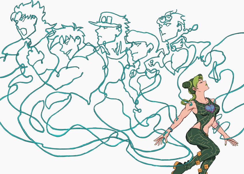 joseph joestar, kujo jotaro, kujo jolyne, giorno giovanna, jonathan joestar, and 1 more (jojo no kimyou na bouken and 1 more) drawn by tasse_jj