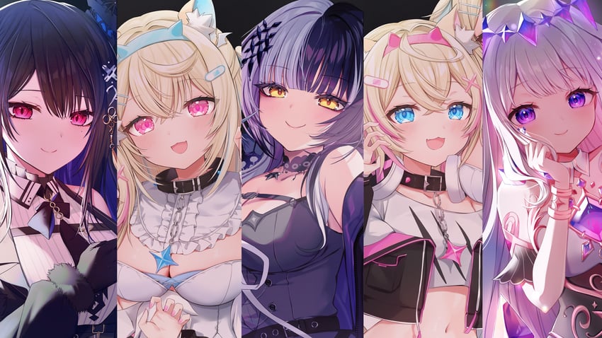 shiori novella, nerissa ravencroft, fuwawa abyssgard, mococo abyssgard, and koseki bijou (hololive and 1 more) drawn by ineka_ka