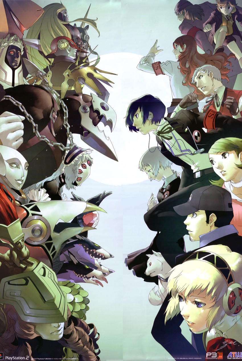 yuuki makoto, aigis, takeba yukari, kirijou mitsuru, yamagishi fuuka, and 15 more (persona and 1 more) drawn by soejima_shigenori