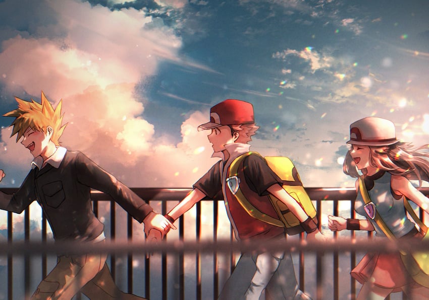 red, blue oak, and leaf (pokemon and 1 more) drawn by shiruko_(s1ruko)