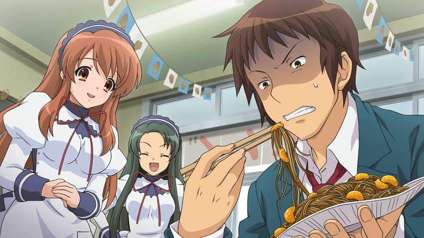 asahina mikuru, kyon, and tsuruya (suzumiya haruhi no yuuutsu and 2 more)
