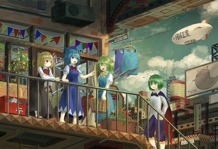 cirno, rumia, mystia lorelei, daiyousei, and wriggle nightbug (touhou) drawn by ekaapetto
