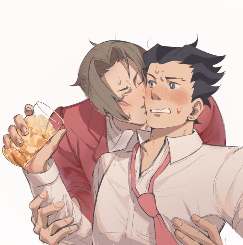 phoenix wright and miles edgeworth (ace attorney) drawn by iizl00