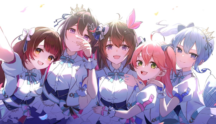 hoshimachi suisei, sakura miko, azki, tokino sora, and roboco-san (hololive) drawn by aya02ka