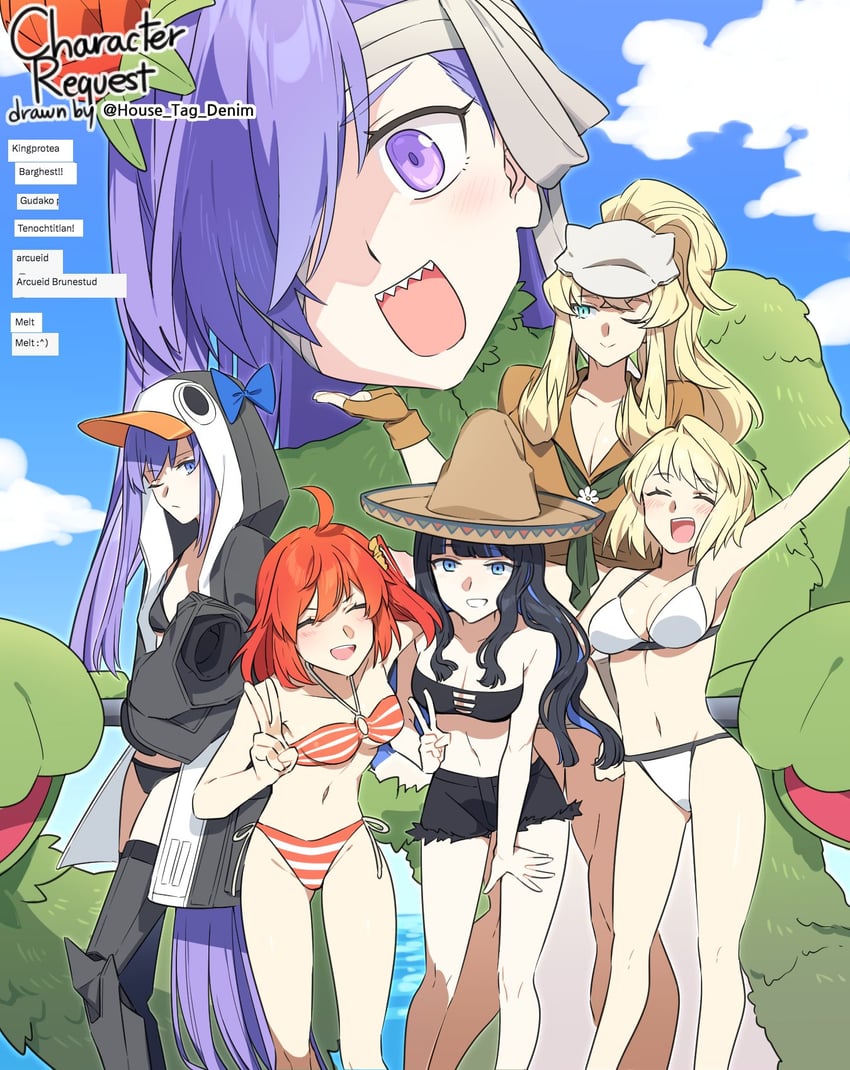 fujimaru ritsuka, meltryllis, arcueid brunestud, barghest, tenochtitlan, and 1 more (fate and 1 more) drawn by crip and house_tag_denim
