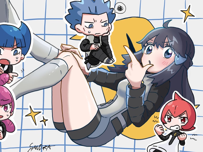 dawn, cyrus, mars, saturn, and jupiter (pokemon and 1 more) drawn by sandora_(karugamo_no_e)
