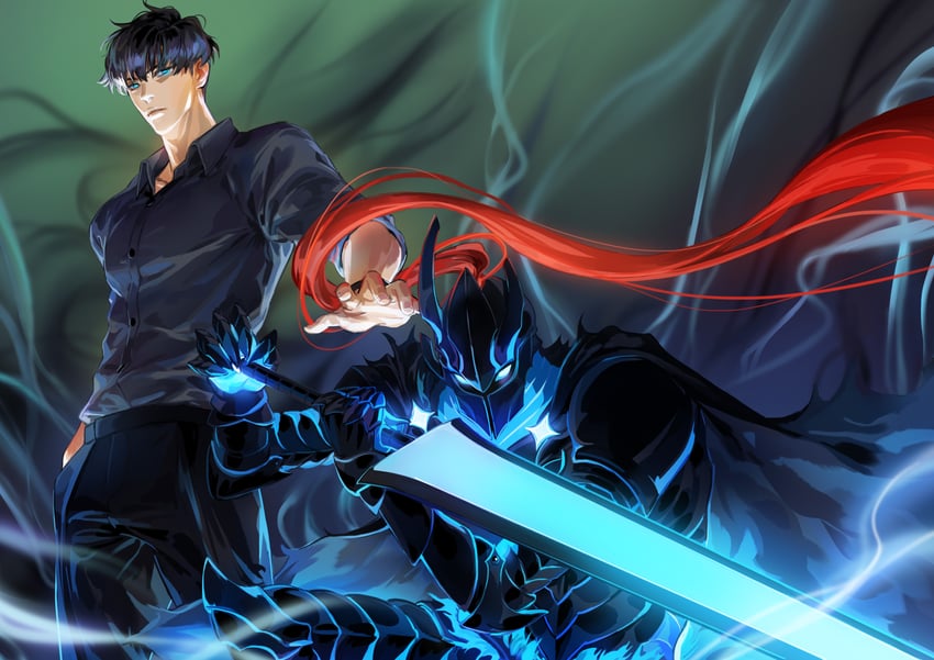 sung jin-woo and igris (solo leveling) drawn by jane_mere