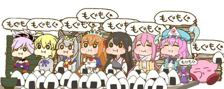 artoria pendragon, saigyouji yuyuko, saber, akagi, kirby, and 5 more (touhou and 10 more) drawn by mr._ebidou