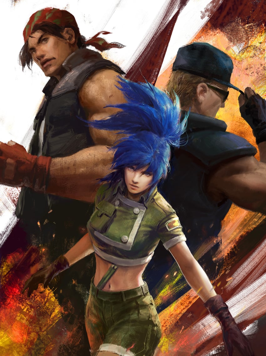 leona heidern, ralf jones, and clark still (the king of fighters and 1 more) drawn by mazert_young