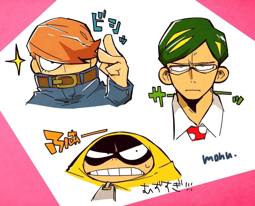 fat gum, best jeanist, and sir nighteye (boku no hero academia) drawn by monu