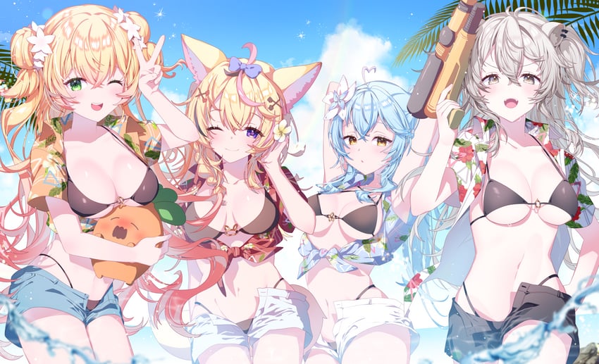 yukihana lamy, shishiro botan, omaru polka, momosuzu nene, and nekko (hololive) drawn by kio_is_here