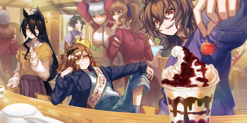 agnes tachyon, manhattan cafe, gold ship, jungle pocket, fuji kiseki, and 2 more (umamusume) drawn by mujintou_png