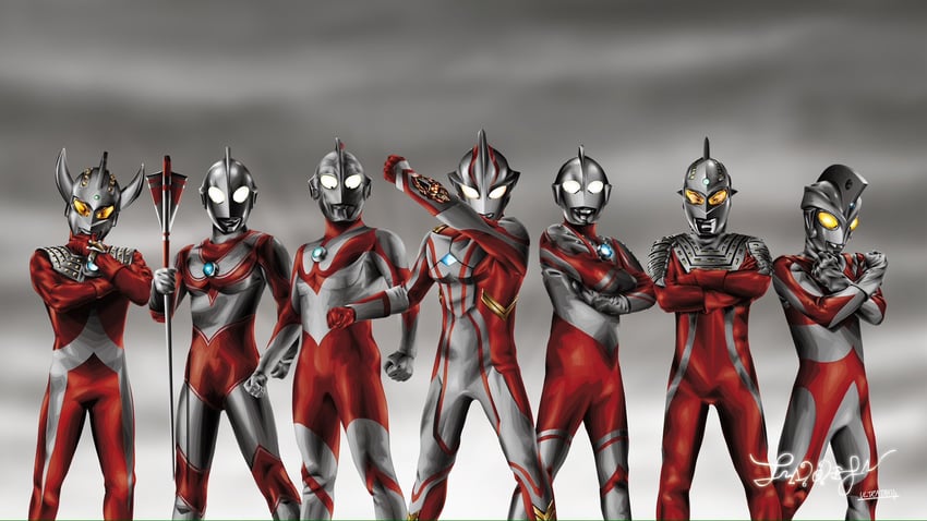ultraman, ultraseven, ultraman tarou, ultraman jack, ultraman mebius, and 2 more (ultra series and 6 more) drawn by ultrataku