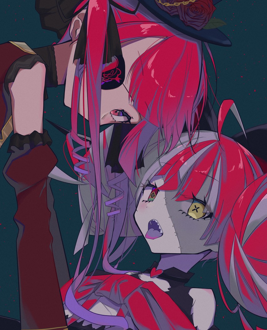 houshou marine and kureiji ollie (hololive and 1 more) drawn by hikap
