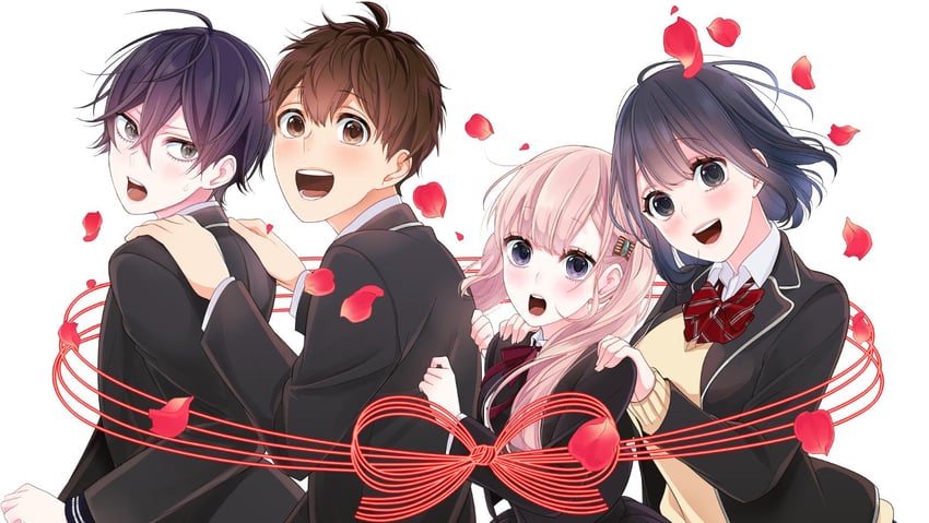 takasaki misaki, sanada ririna, nejima yukari, and nisaka yuusuke (koi to uso) drawn by mesubarutan