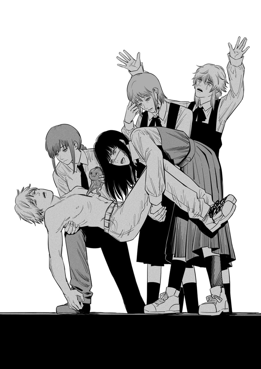 makima, denji, yoru, pochita, fami, and 1 more (chainsaw man) drawn by kiunchiku