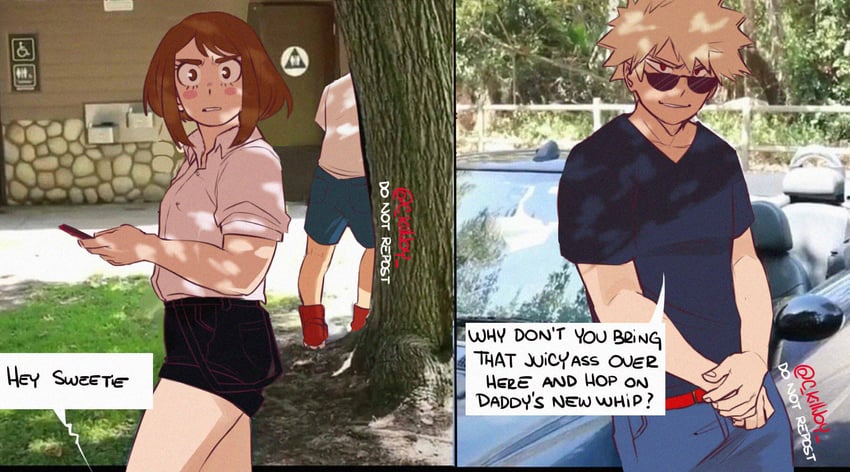 midoriya izuku, bakugou katsuki, and uraraka ochaco (boku no hero academia) drawn by mica_(c_killjoy)