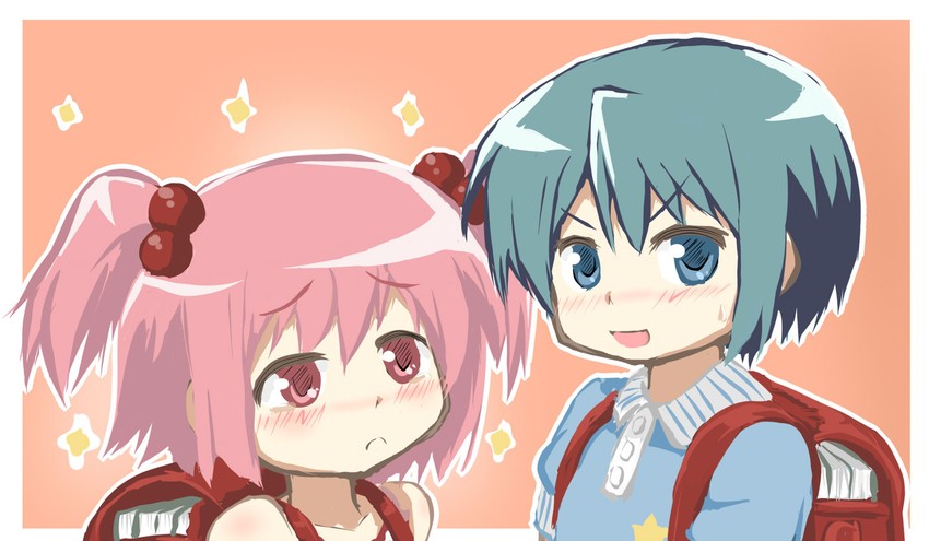 kaname madoka and miki sayaka (mahou shoujo madoka magica and 1 more) drawn by hangaku