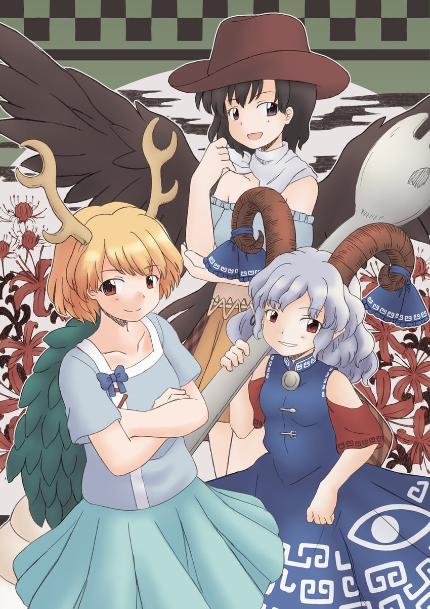 kicchou yachie, kurokoma saki, and toutetsu yuuma (touhou) drawn by renzaoshen