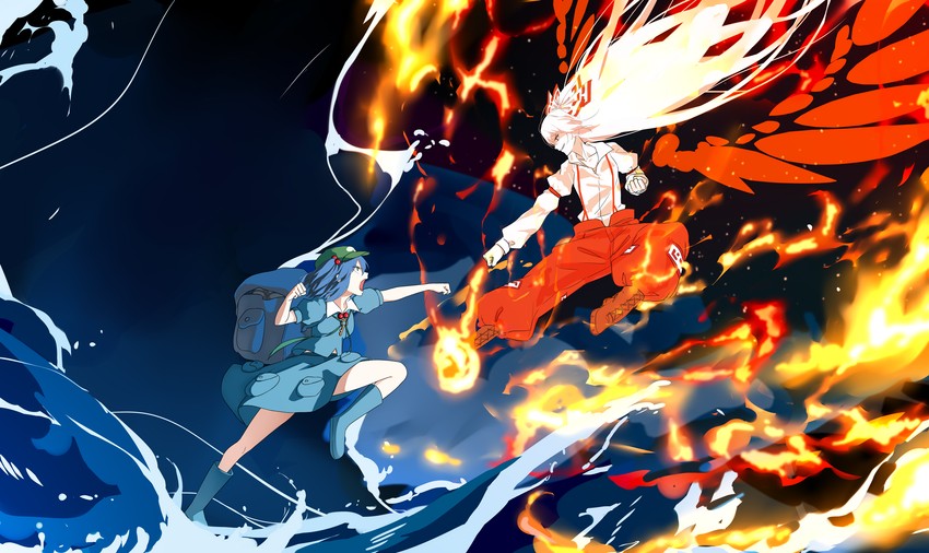 fujiwara no mokou and kawashiro nitori (touhou) drawn by xianjian_lingluan