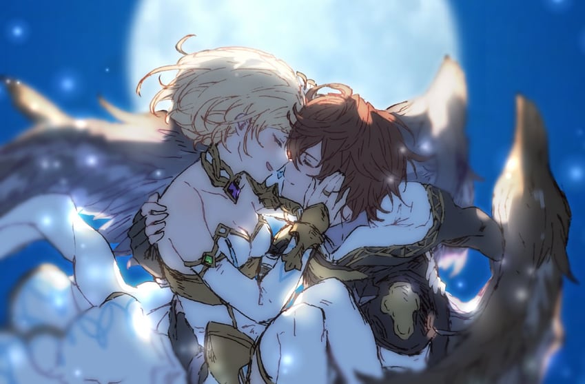 djeeta, sandalphon, and glorybringer (granblue fantasy) drawn by mire_eeeei