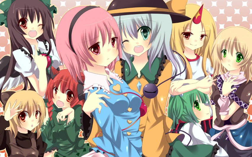 komeiji koishi, komeiji satori, kaenbyou rin, reiuji utsuho, mizuhashi parsee, and 3 more (touhou and 1 more) drawn by stigma1101