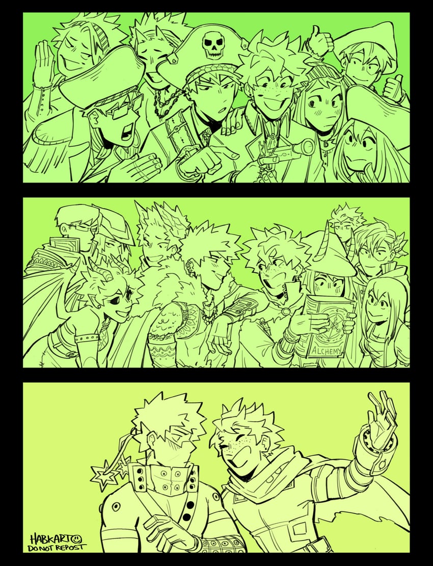 midoriya izuku, bakugou katsuki, uraraka ochaco, todoroki shoto, asui tsuyu, and 5 more (boku no hero academia) drawn by habkart