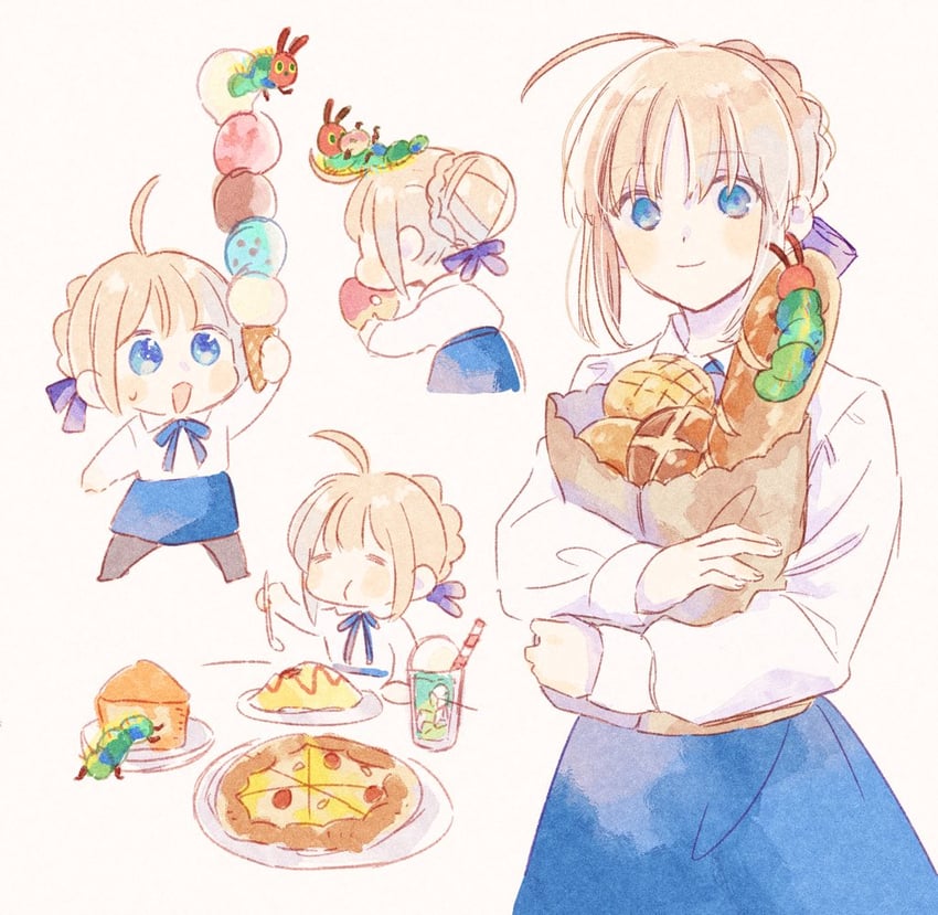 artoria pendragon, saber, and the very hungry caterpillar (fate and 2 more) drawn by machi_(uqyjee)