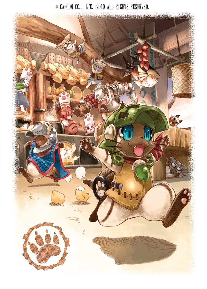 player palico and kitchen felyne (monster hunter) drawn by fuse_ryuuta