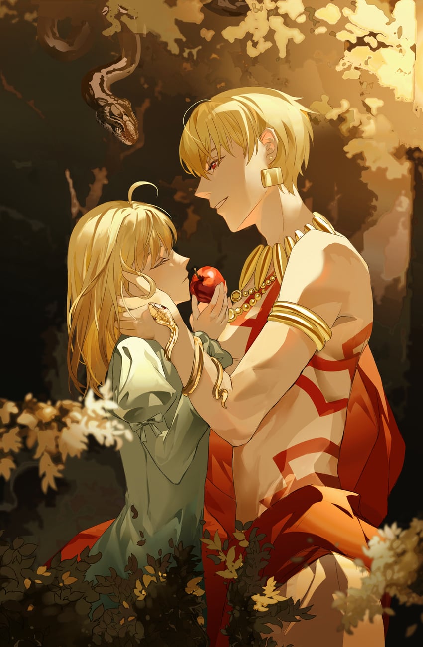 artoria pendragon, saber, and gilgamesh (fate and 1 more) drawn by anyuqiushui724