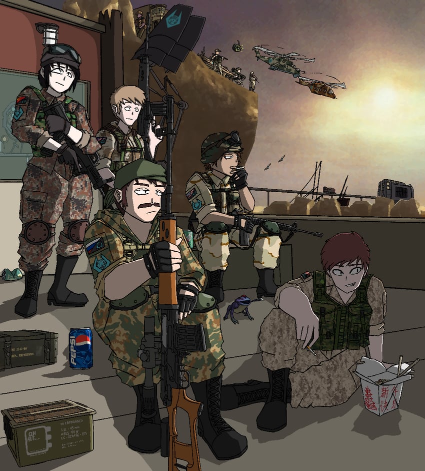 combine gunship, wasteland scanner, and chumtoad (original and 4 more) drawn by bi0hazard_houshasen