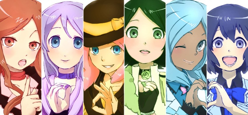 otonashi haruna, raimon natsumi, kudou fuyuka, kino aki, zaizen touko, and 1 more (inazuma eleven and 1 more) drawn by mro_(fon61312)