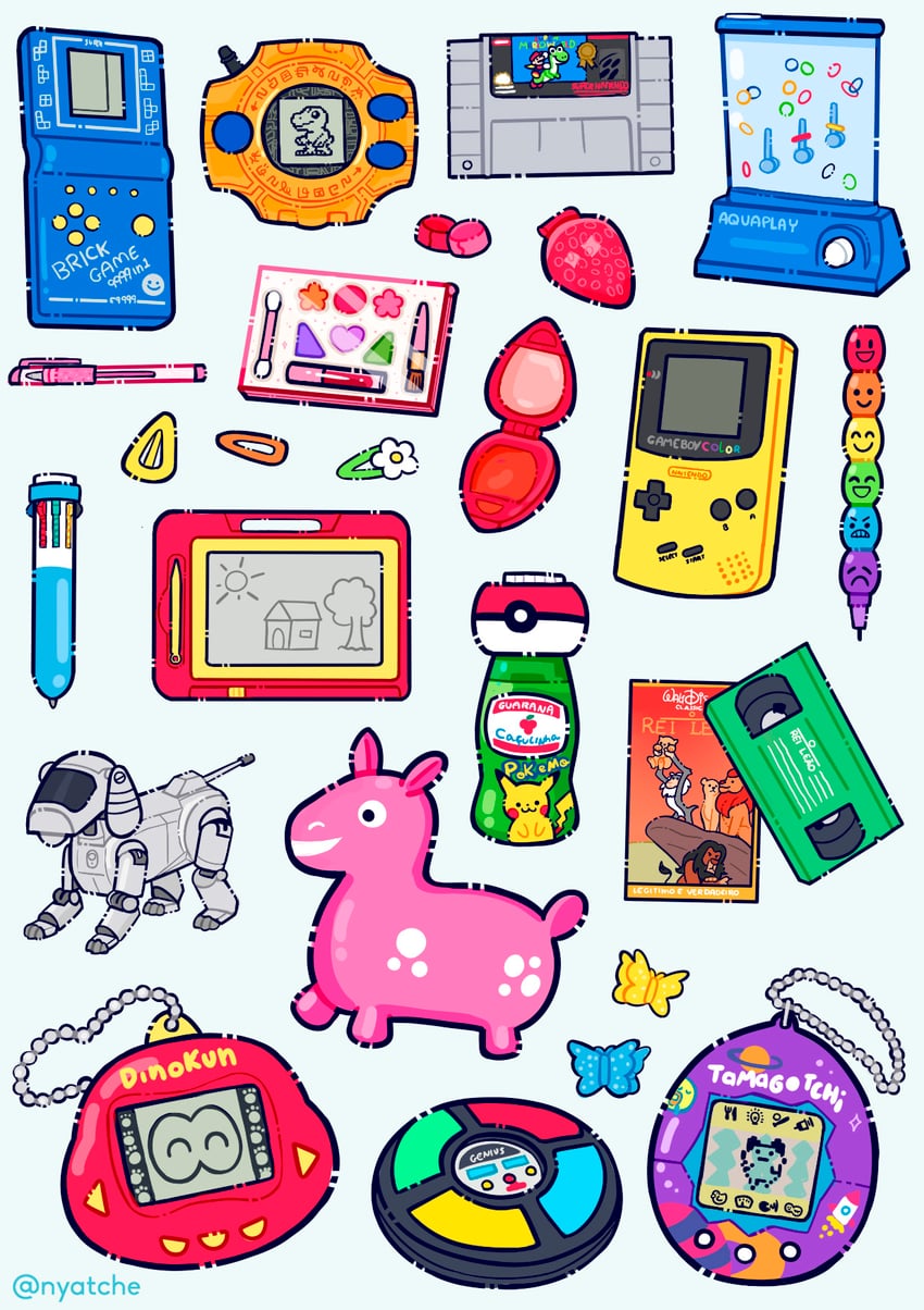 pikachu, mario, yoshi, agumon, mametchi, and 6 more (pokemon and 11 more) drawn by nyatche