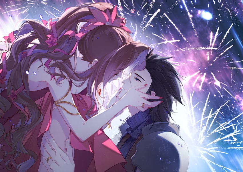 aerith gainsborough and zack fair (final fantasy and 2 more) drawn by mianmian741