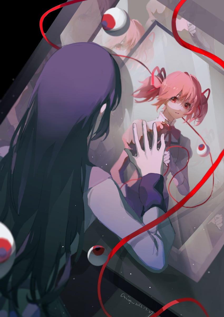 akemi homura and kaname madoka (mahou shoujo madoka magica) drawn by cmiao