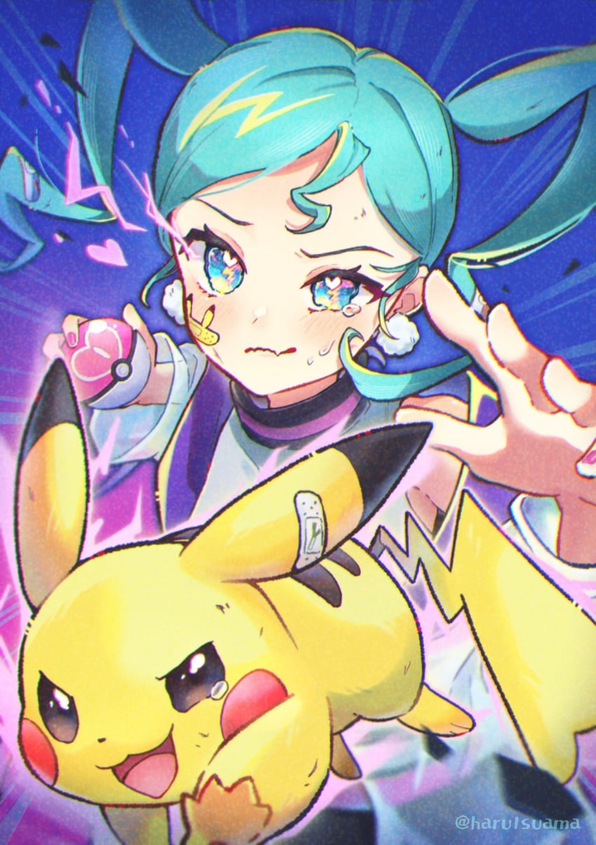 hatsune miku and pikachu (pokemon and 3 more) drawn by suama_(haruichi)
