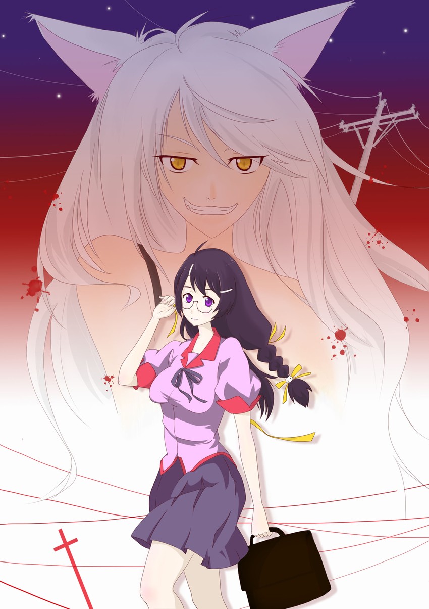 hanekawa tsubasa and black hanekawa (monogatari) drawn by sgt._pepper