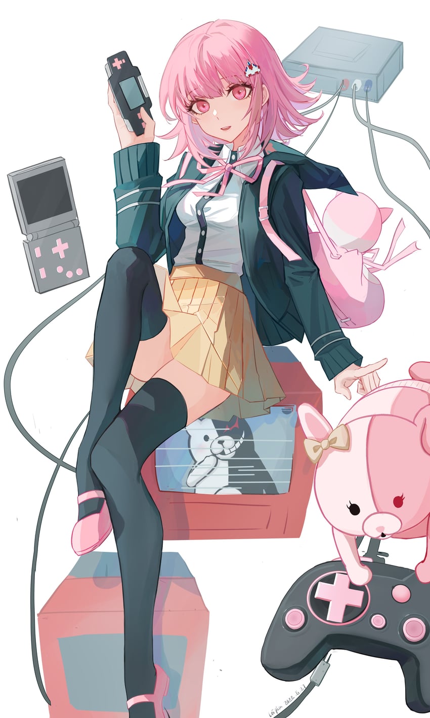 nanami chiaki, monokuma, and monomi (danganronpa and 1 more) drawn by danshui