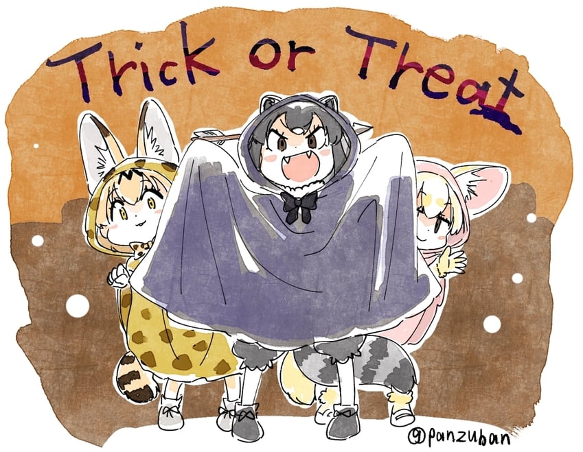 serval, common raccoon, and fennec (kemono friends) drawn by panzuban