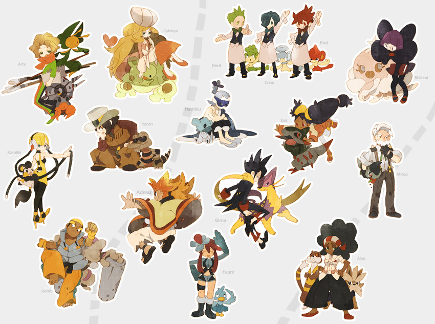 skyla, elesa, iris, emolga, grimsley, and 28 more (pokemon and 1 more) drawn by dotabata