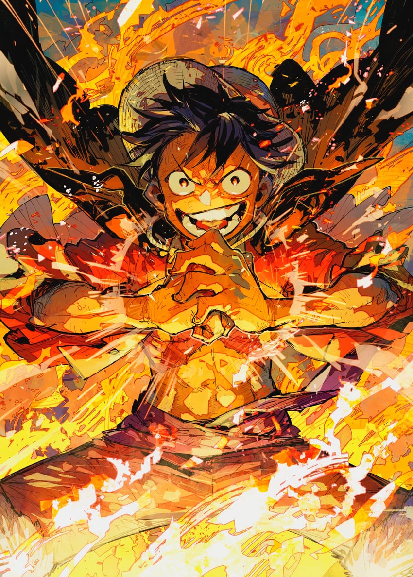monkey d. luffy (one piece and 1 more) drawn by akagishi_k