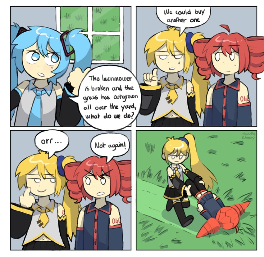 hatsune miku, kasane teto, and akita neru (vocaloid and 2 more) drawn by mitsuko_tan