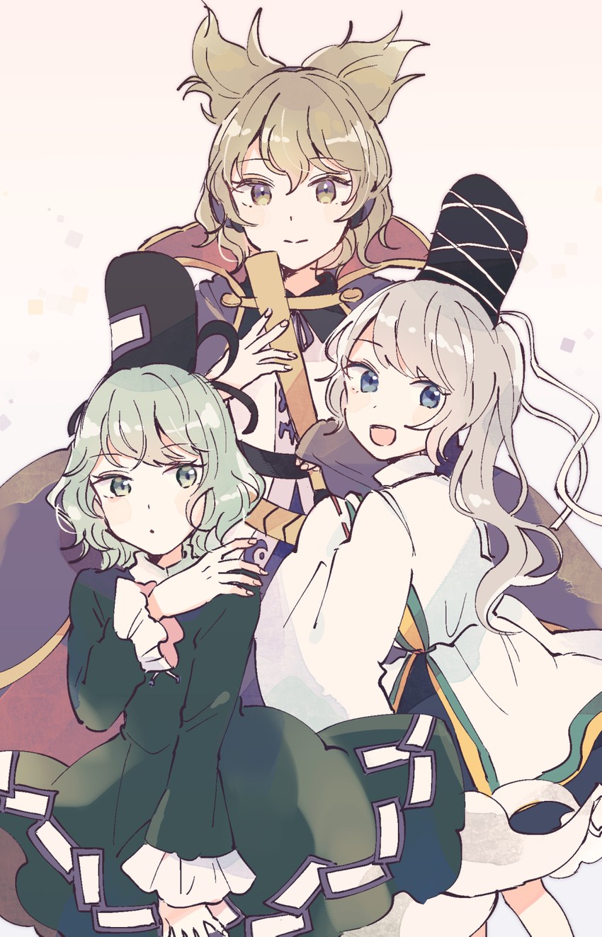 toyosatomimi no miko, mononobe no futo, and soga no tojiko (touhou) drawn by mozukuzu_(manukedori)