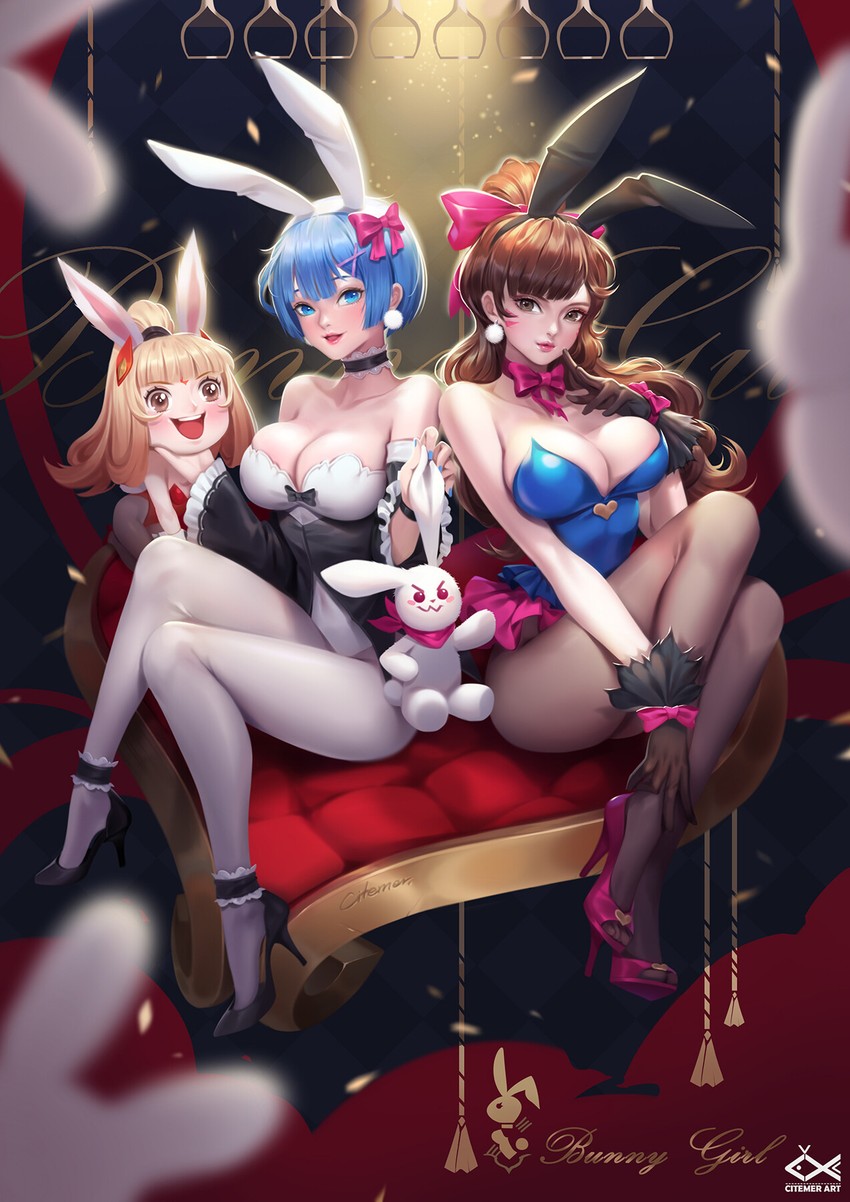 rem and d.va (re:zero kara hajimeru isekai seikatsu and 2 more) drawn by citemer